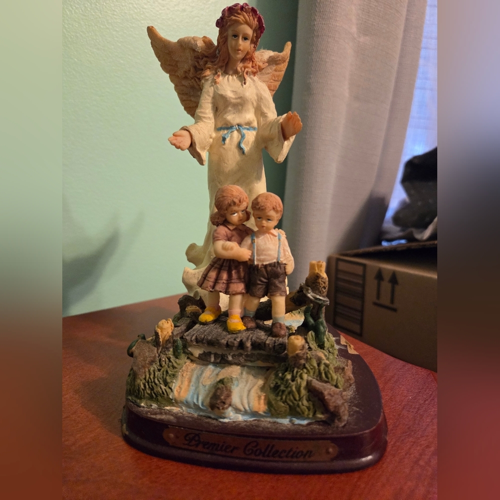 Charming Angel Sculpture with Children - Cream and Brown
